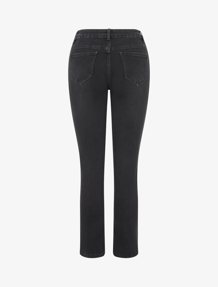 Jean à empiècement broderie floral coupe slim - Noir - 2