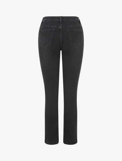 Jean à empiècement broderie floral coupe slim - Noir - 2