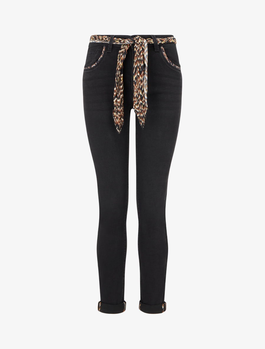 Jean à revers à détail imprimé coupe slim - Noir - 1