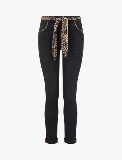 Jean à revers à détail imprimé coupe slim - Noir - 1