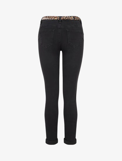 Jean à revers à détail imprimé coupe slim - Noir - 2