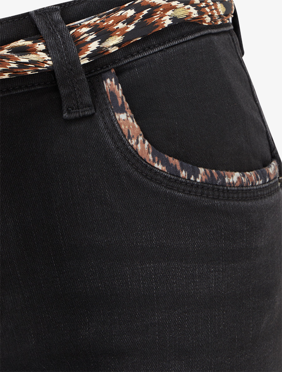Jean à revers à détail imprimé coupe slim - Noir - 3
