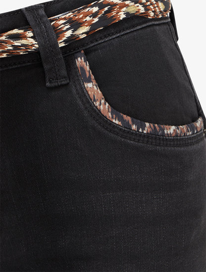 Jean à revers à détail imprimé coupe slim - Noir - 3