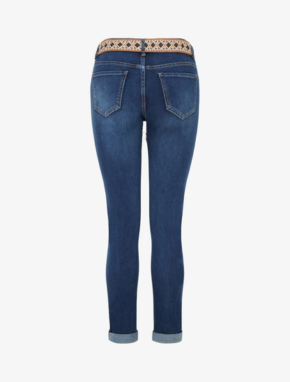 Jean slim à ceinture graphique et bords à ourlet - Bleu denim - 2