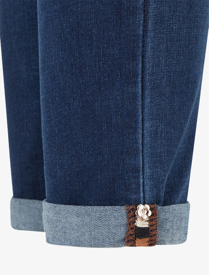 Jean slim à ceinture graphique et bords à ourlet - Bleu denim - 3