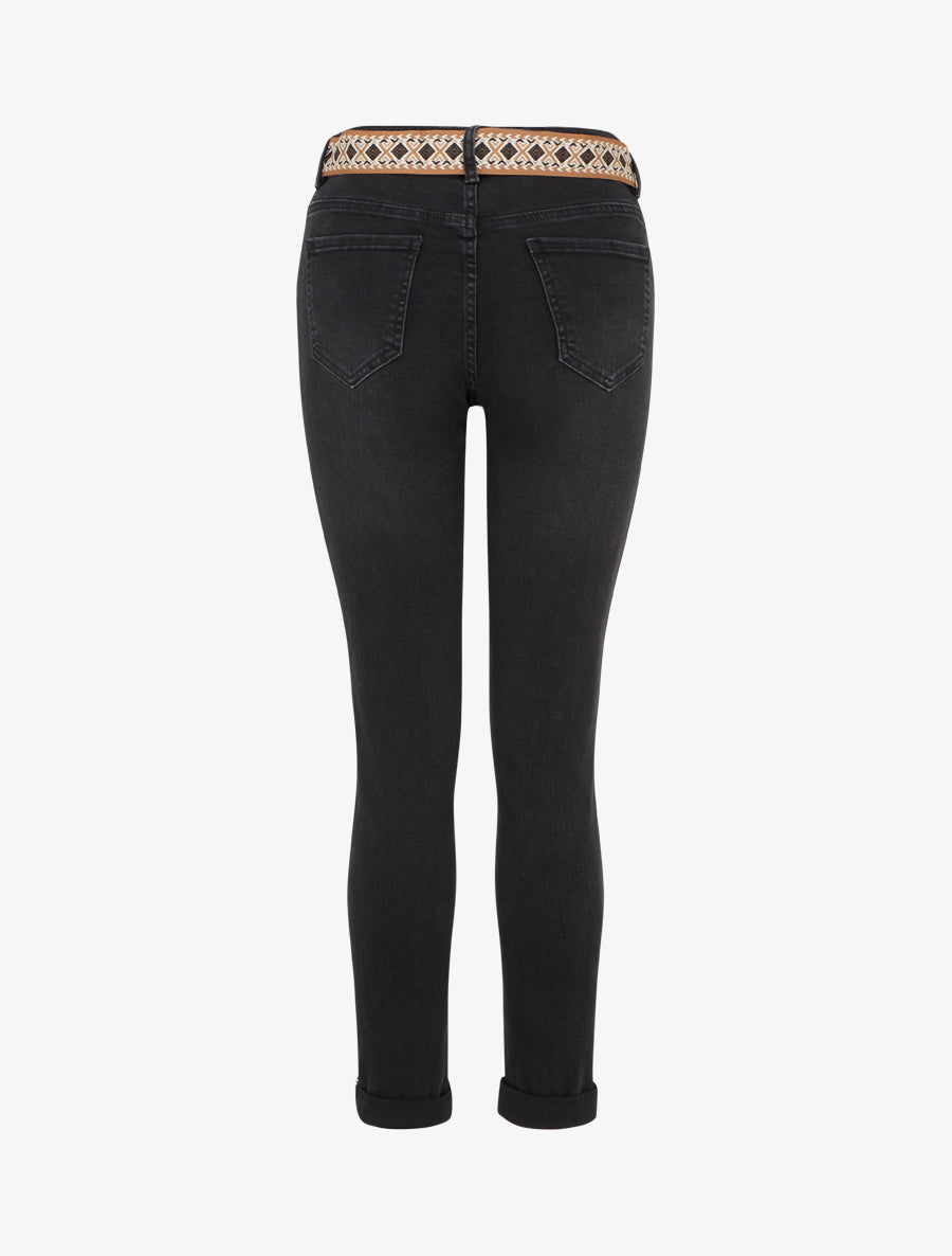 Jean slim à ceinture graphique et bords à ourlet - Gris anthracite - 2