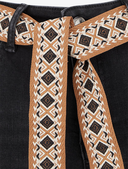 Jean slim à ceinture graphique et bords à ourlet - Gris anthracite - 3