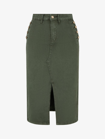 Jupe crayon en jean à poches boutonnées - Kaki - 1