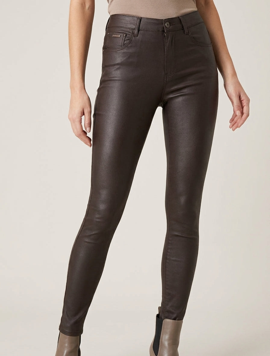 Jeans skinny effetto cerato - Marrone