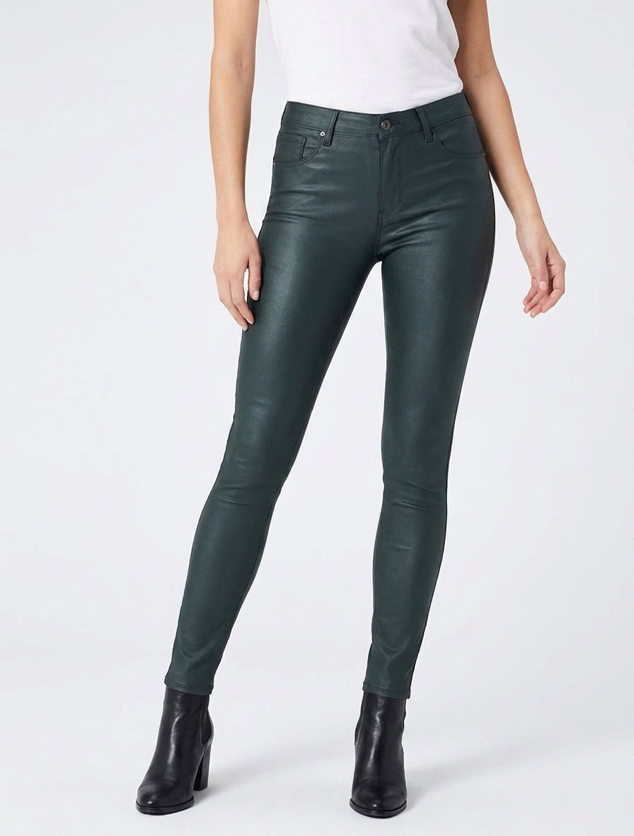 Jeans skinny effetto cerato - Verde scuro