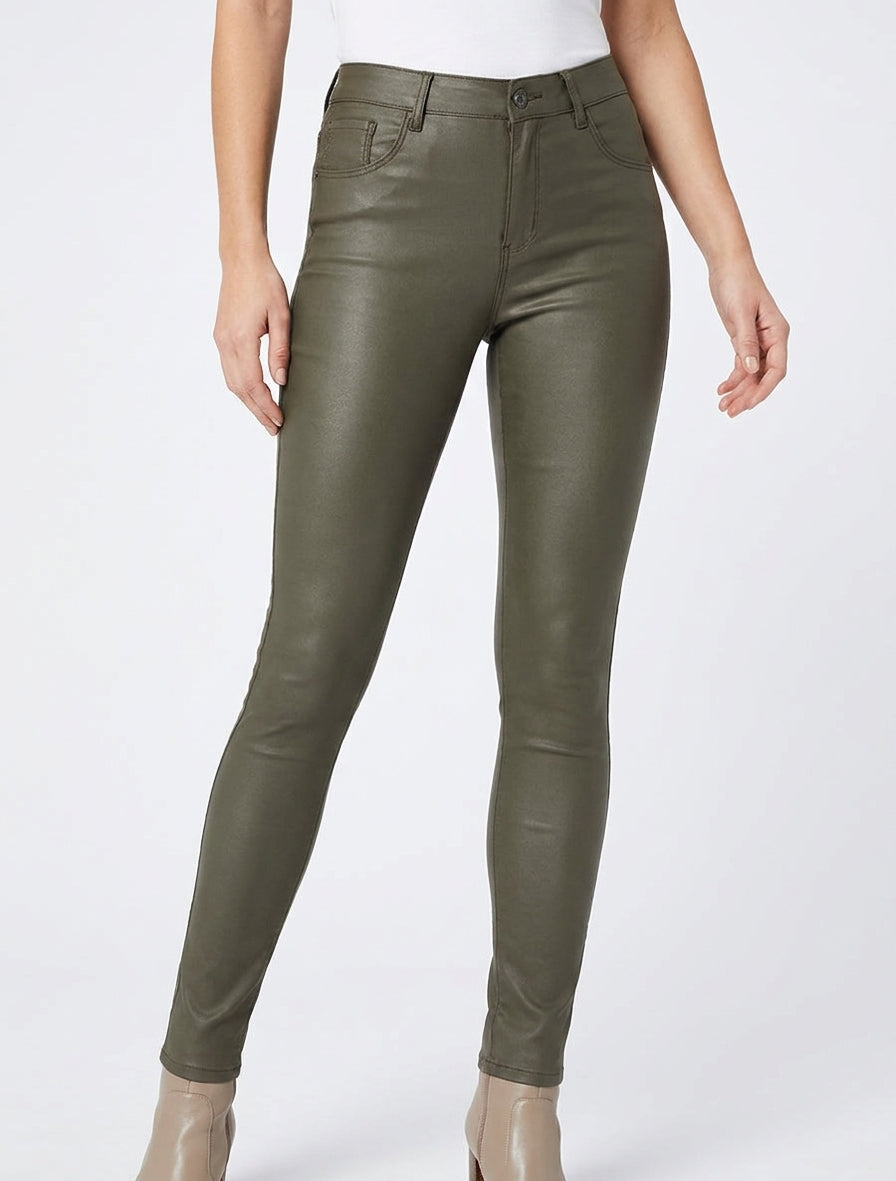 Jeans skinny effetto cerato - Cachi