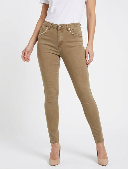 Jeans skinny con tasche con paillettes - Marrone chiaro