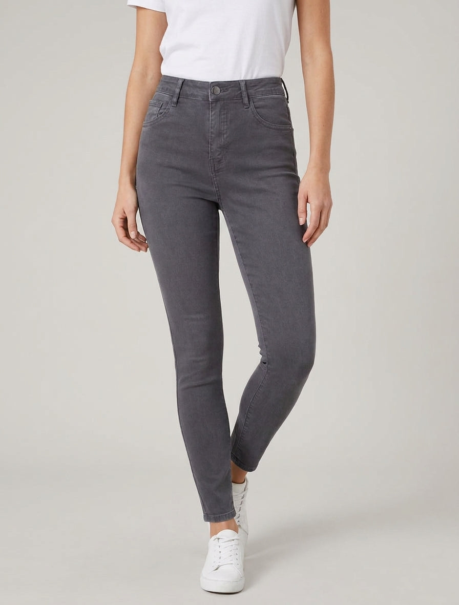 Jeans a sigaretta a vita alta - Grigio scuro