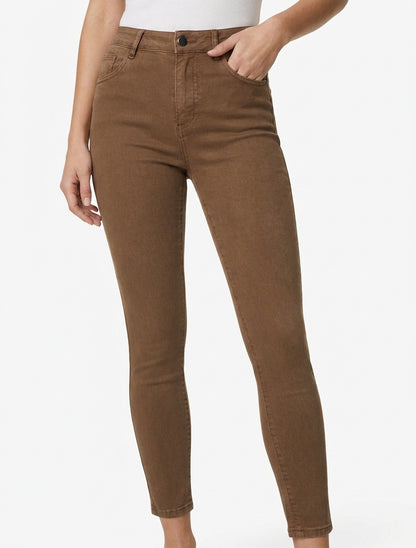 Jeans a sigaretta a vita alta - Marrone
