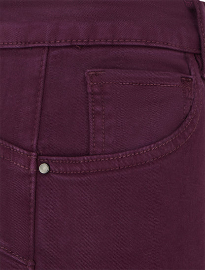 Jean slim uni à taille haute - Prune - 3