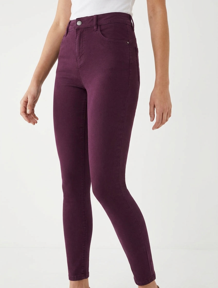 Jeans a sigaretta a vita alta - Prugna