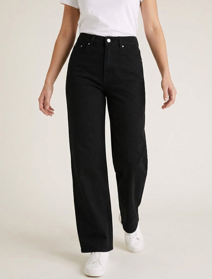 Jeans a gamba larga a vita alta uni - Nero