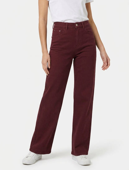 Jeans a gamba larga a vita alta uni - Bordeaux