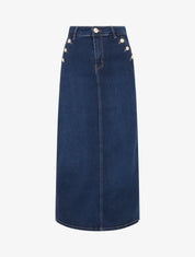 Jupe longue en jean poches boutonnées - Bleu - 1