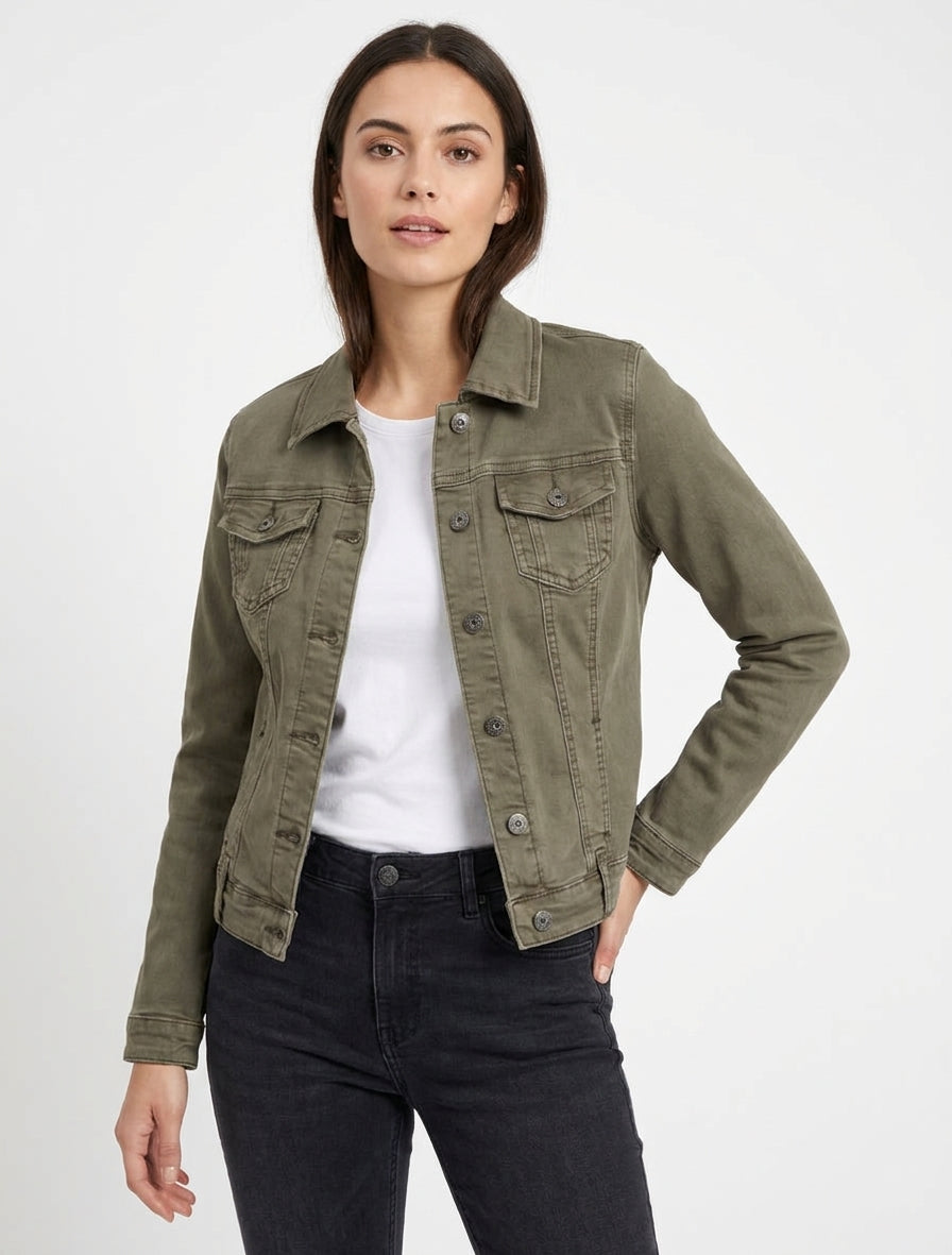 Giacca di jeans semplice a taglio dritto - Cachi