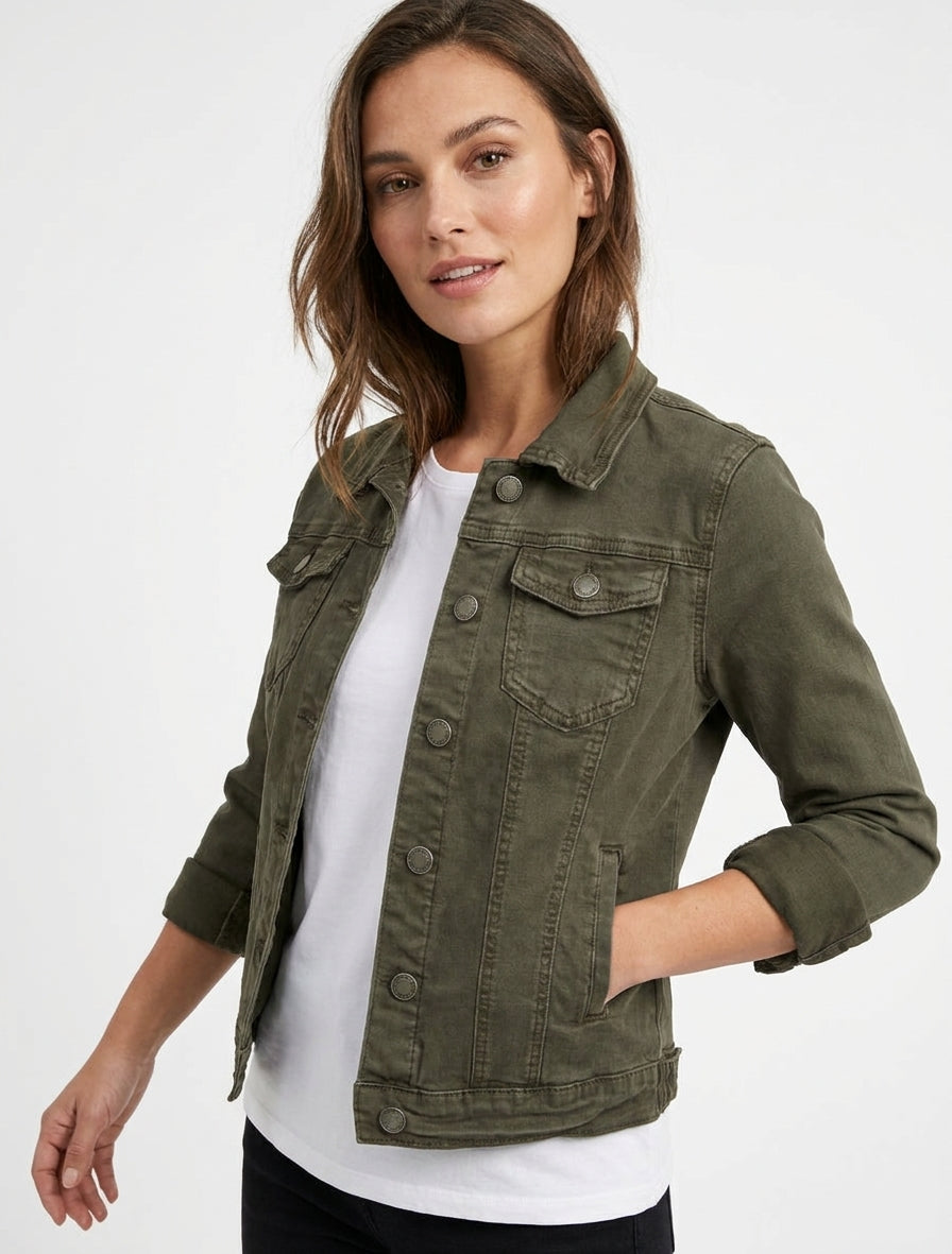 Giacca di jeans semplice taglio dritto - Cachi