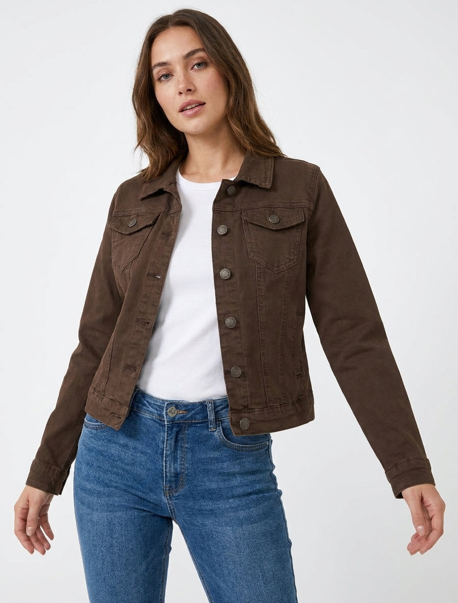 Giacca di jeans semplice taglio dritto - Marrone