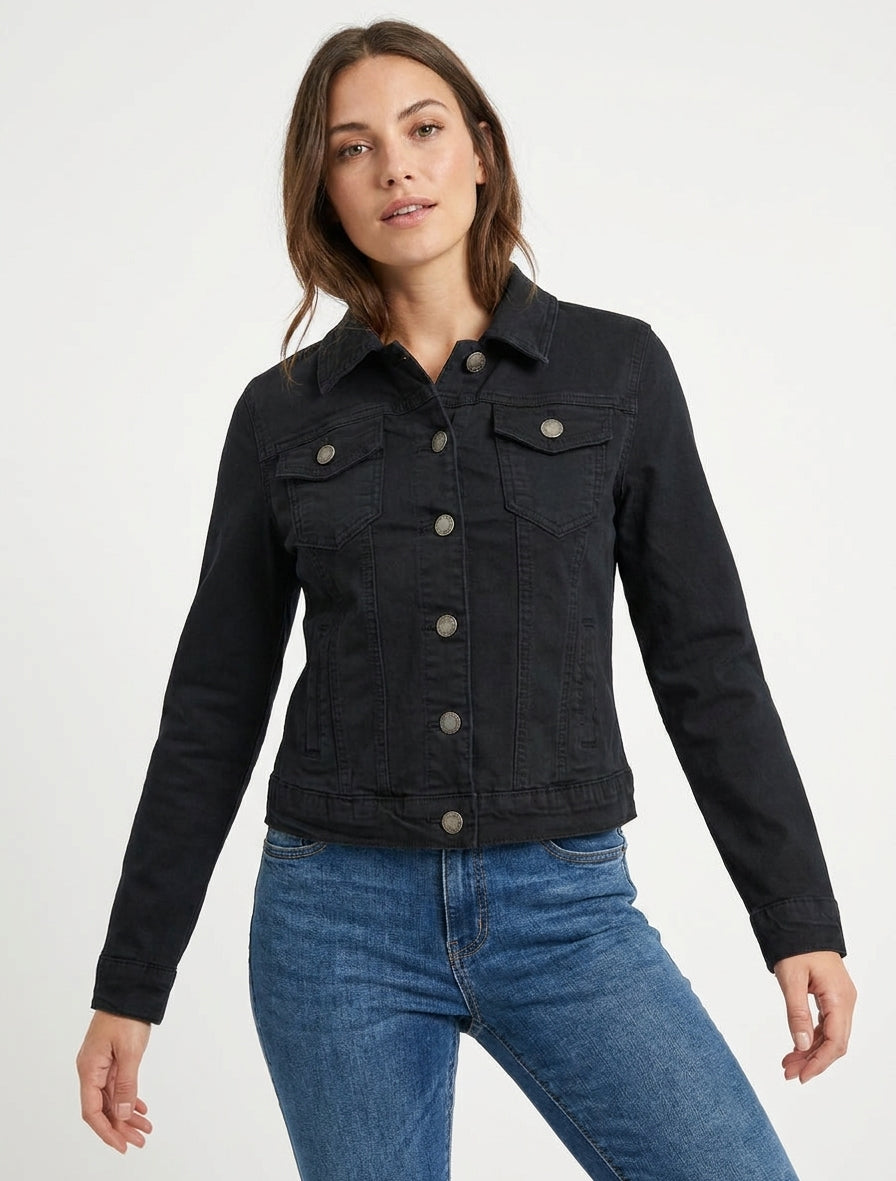 Giacca di jeans semplice taglio dritto - Nero
