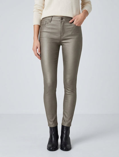 Pantaloni slim in similpelle effetto cerato - Oro scuro