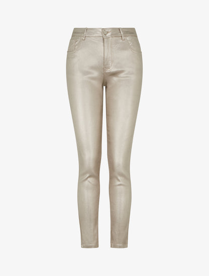 Pantalon slim en simili effet enduit - Or clair - 1