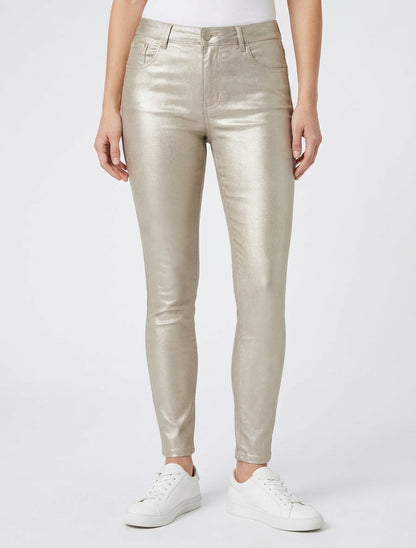 Pantaloni slim in similpelle effetto cerato - Oro chiaro