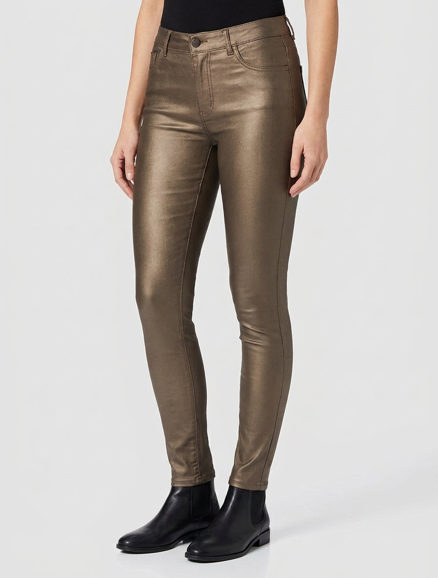 Pantaloni slim in similpelle effetto cerato - Bronzo