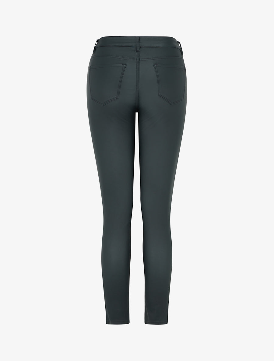 Pantalon slim en simili effet enduit - Vert bouteille - 2