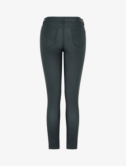 Pantalon slim en simili effet enduit - Vert bouteille - 2