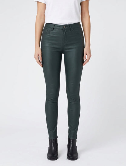 Pantaloni slim in similpelle effetto cerato - Verde bottiglia