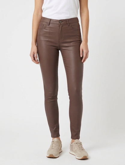 Pantaloni slim in similpelle effetto cerato - Marrone