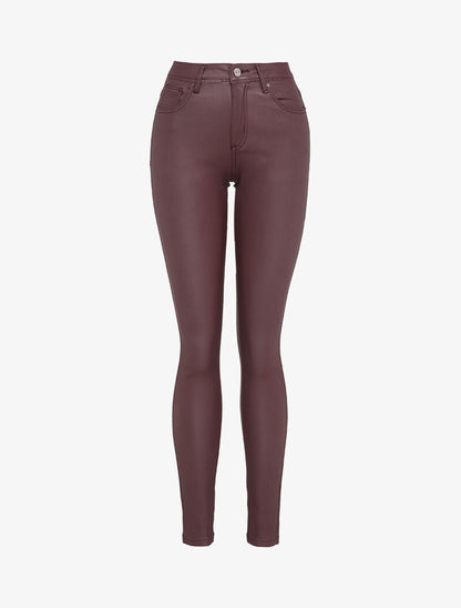Pantalon enduit coupe slim - Bordeaux - 4