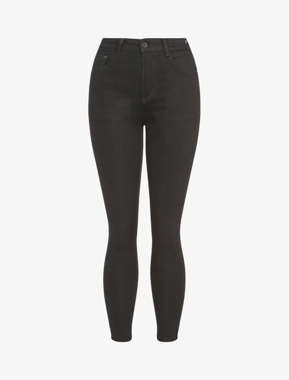Jean skinny uni à taille haute - Noir - 1