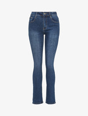 Jean droit à poches strassées - Bleu denim - 1