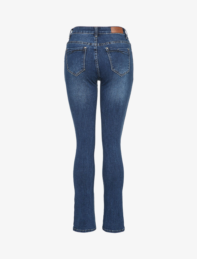 Jean droit à poches strassées - Bleu denim - 2