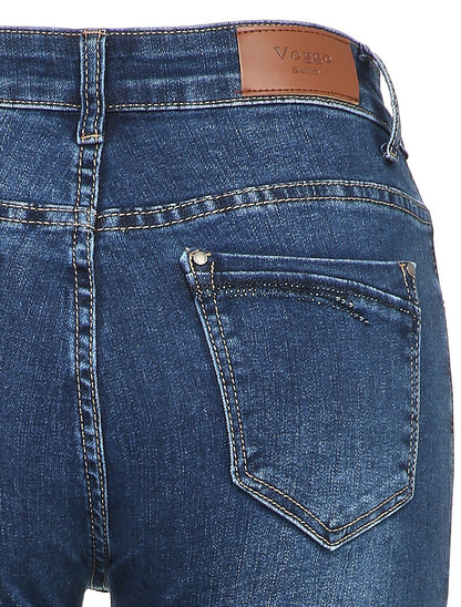 Jean droit à poches strassées - Bleu denim - 3