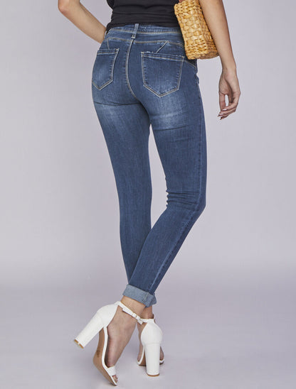Jean skinny délavé à coutures stylisées - Bleu denim - 2