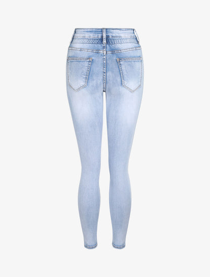 Jean slim à taille empire élastiquée - Bleu clair - 2