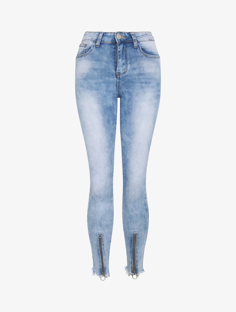 Jean push up à bords à zips - Bleu - 4