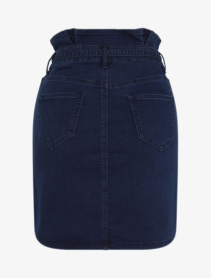 Jupe en jean à taille haute volantée - Marine - 2