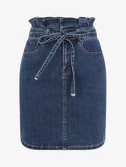 Jupe en jean à taille haute volantée - Bleu denim - 1