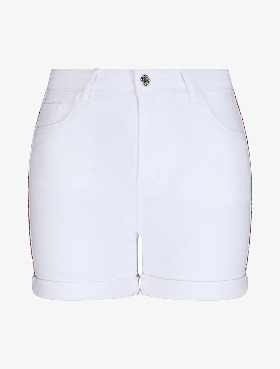 Short à revers et bandes strassées - Blanc - 4
