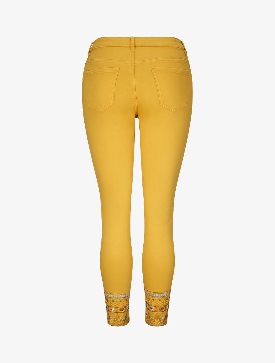 Jean 7/8 à bords ornés de broderies - Jaune moutarde - 2