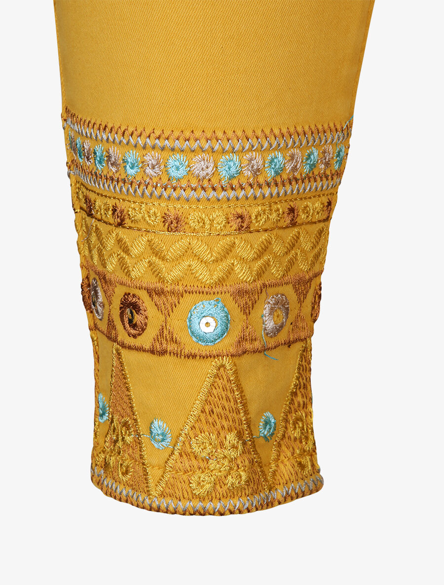 Jean 7/8 à bords ornés de broderies - Jaune moutarde - 3