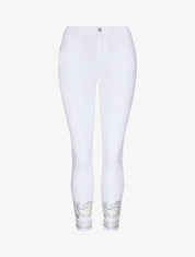 Jean slim taille haute broderie cachemire stylisée - Blanc - 4