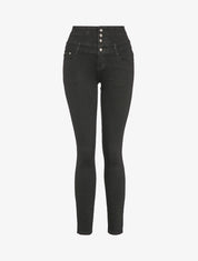 Jean skinny taille empire à boutons stylisés - Noir - 4